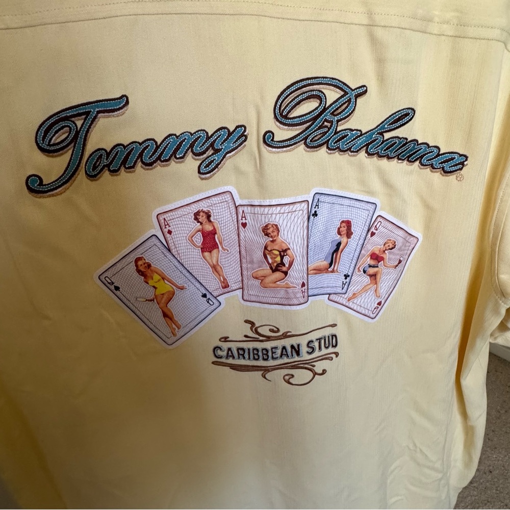Tommy Bahama Yellow Embroidered Pinup Card Back Shirt